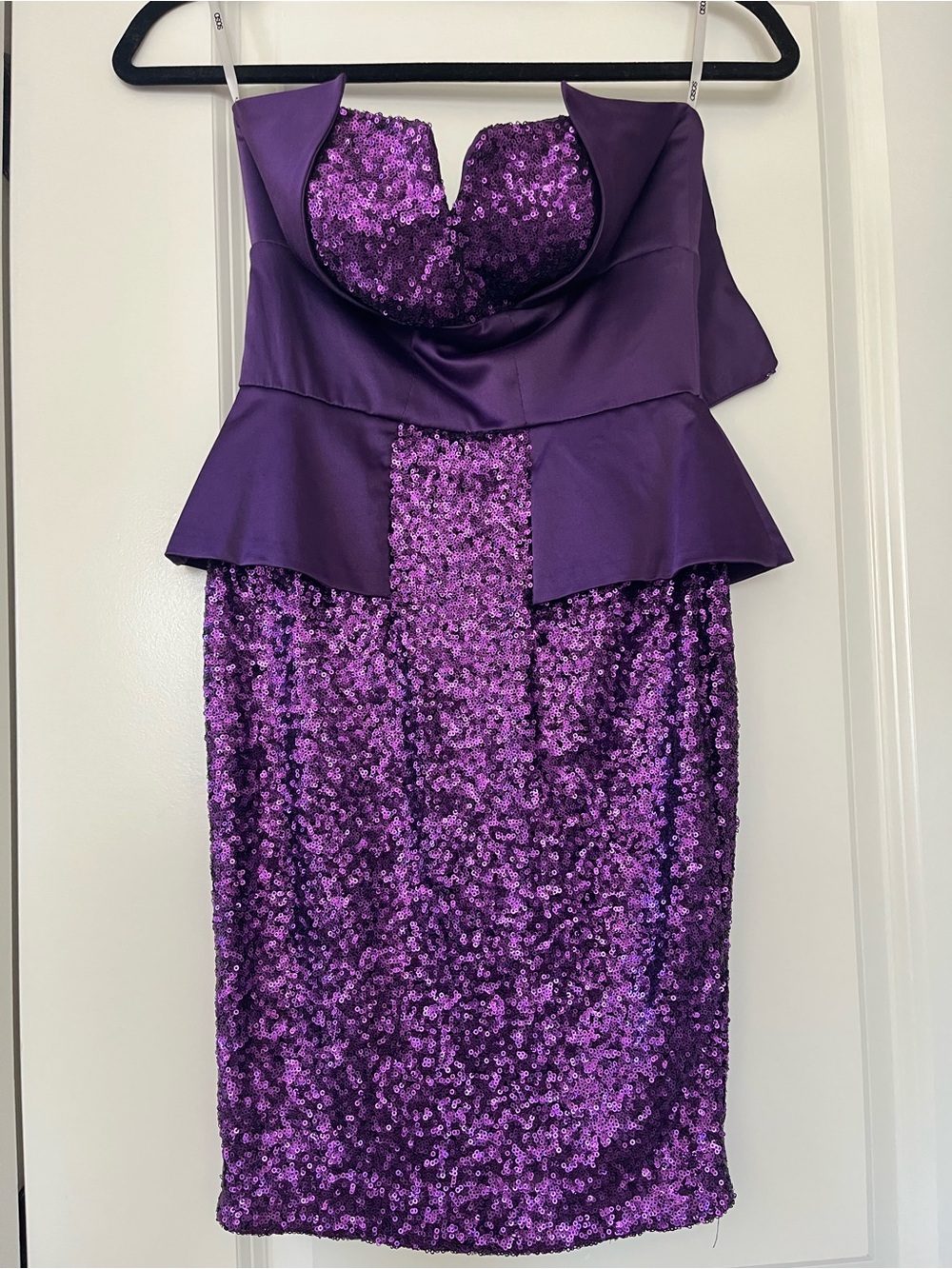 ASOS Petite Purple Strapless Sequin Peplum Dress